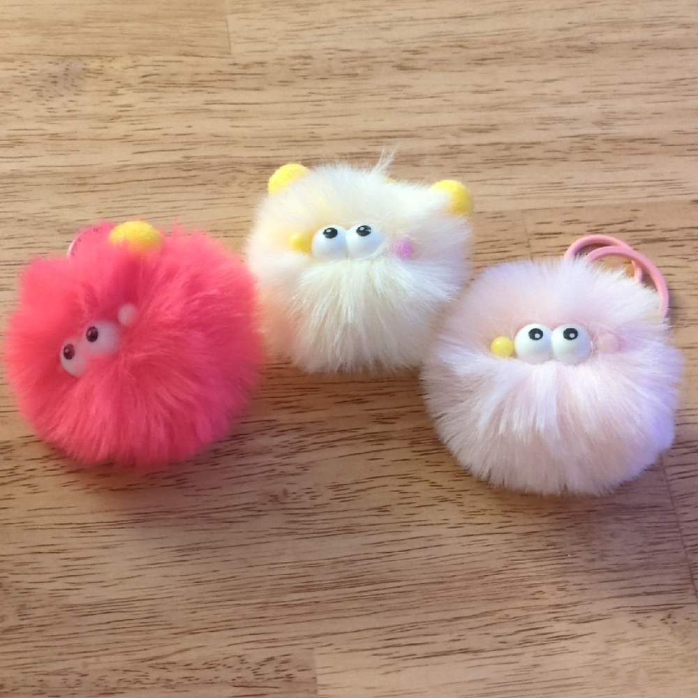 Fluffy Keychain Set - Pink, Cream, White